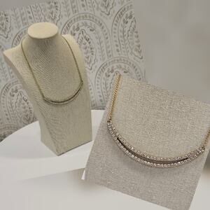 Gold Choker Necklace Clear Rhinestone Bar Statement Piece Formal Prom Pageant